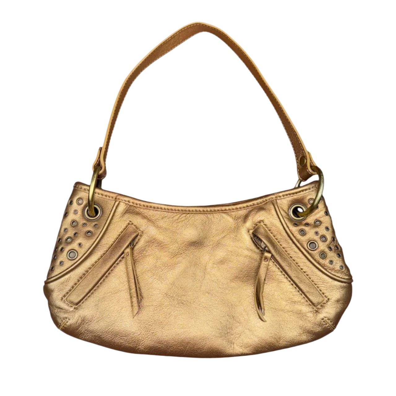 Y2K Gold Leather Shoulder Bag