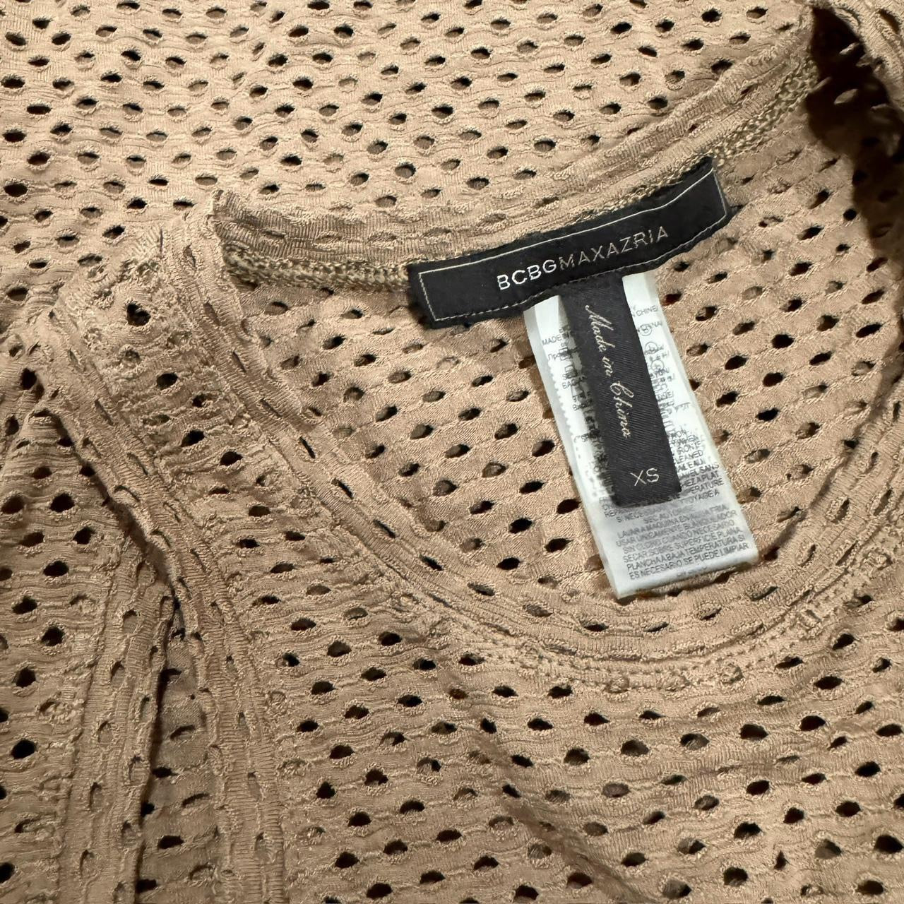 BCBG Beige Fishnet Cutout Top (XS)