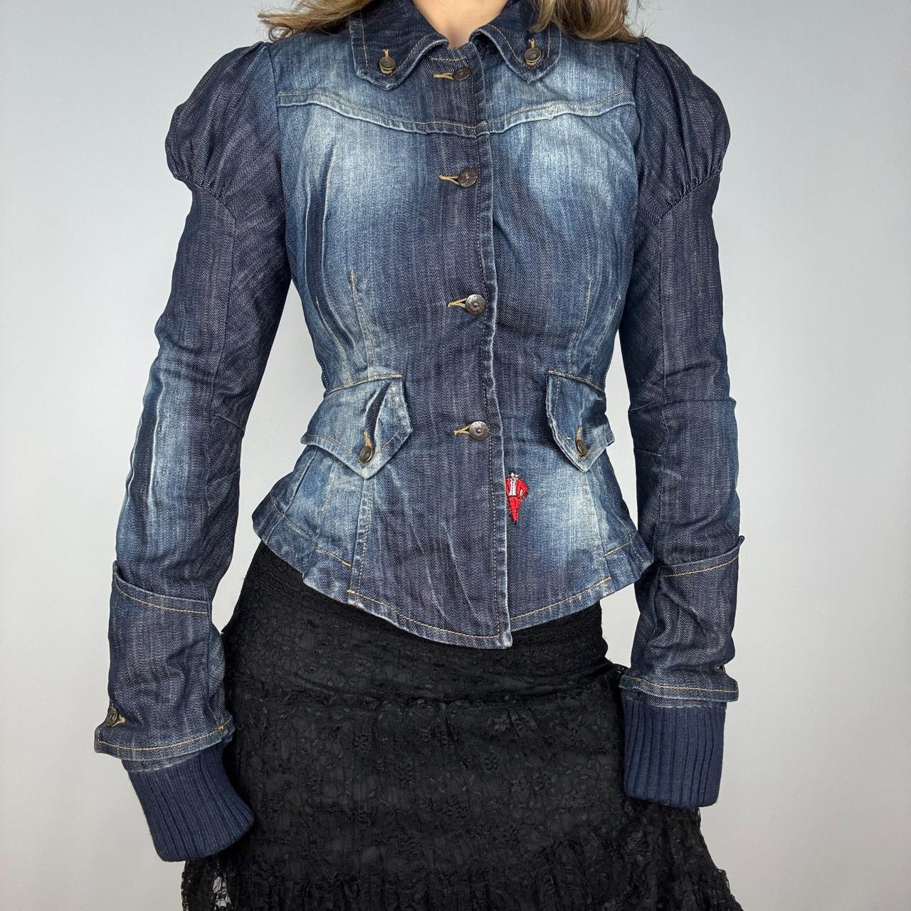 Fornarina Medieval-Style Puff Sleeve Denim Jacket (S)