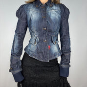 Fornarina Medieval-Style Puff Sleeve Denim Jacket (S)