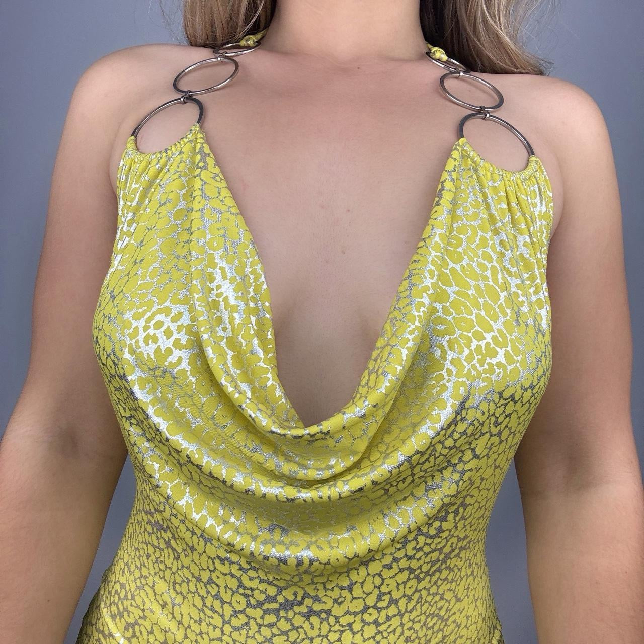 2000s Yellow Leopard Print Mini Dress (S)
