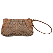 Vintage Brown Signature Jacquard Leather Trim Wristlet Wallet
