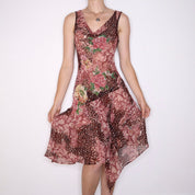 Y2K Pink Leopard Print Beaded Chiffon Dress (S)