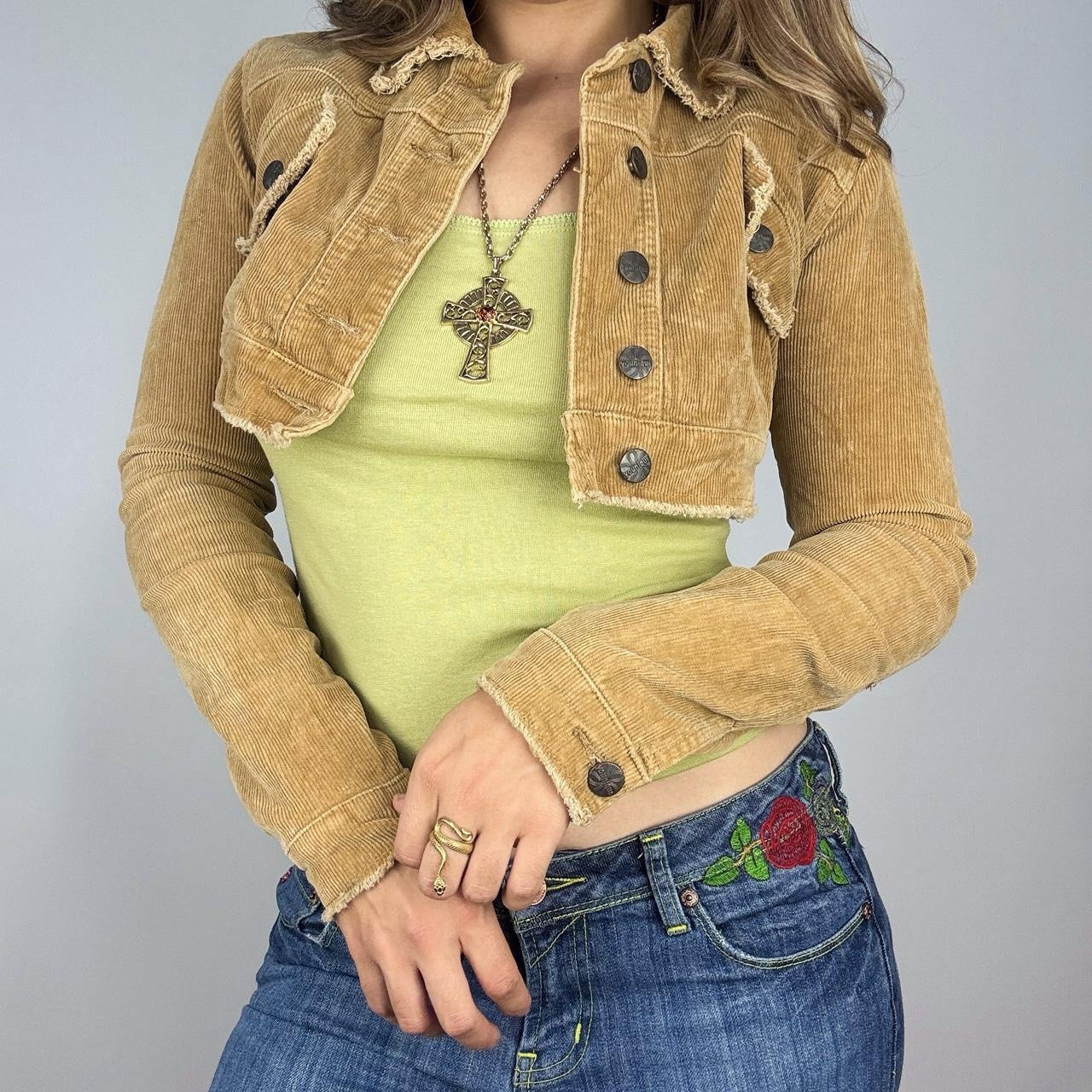 Y2K Distressed Corduroy Cropped Jacket (S)