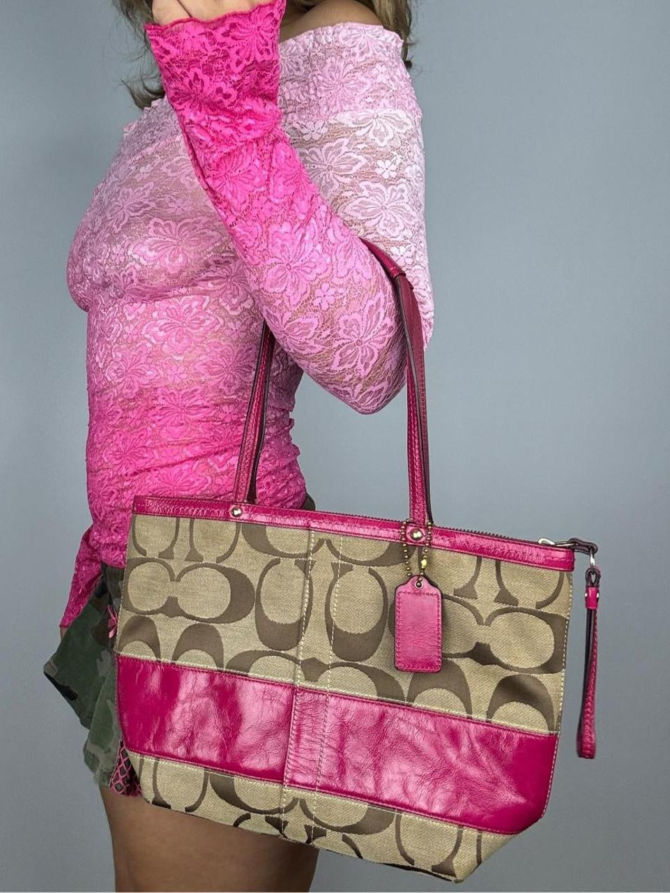 Coach Hot Pink Signature Logo Tote