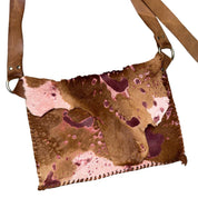 Brown & Burgundy Raw Leather Cowhide Satchel Bag