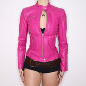 Y2K Sexy Pink Leather Moto Jacket (XS)