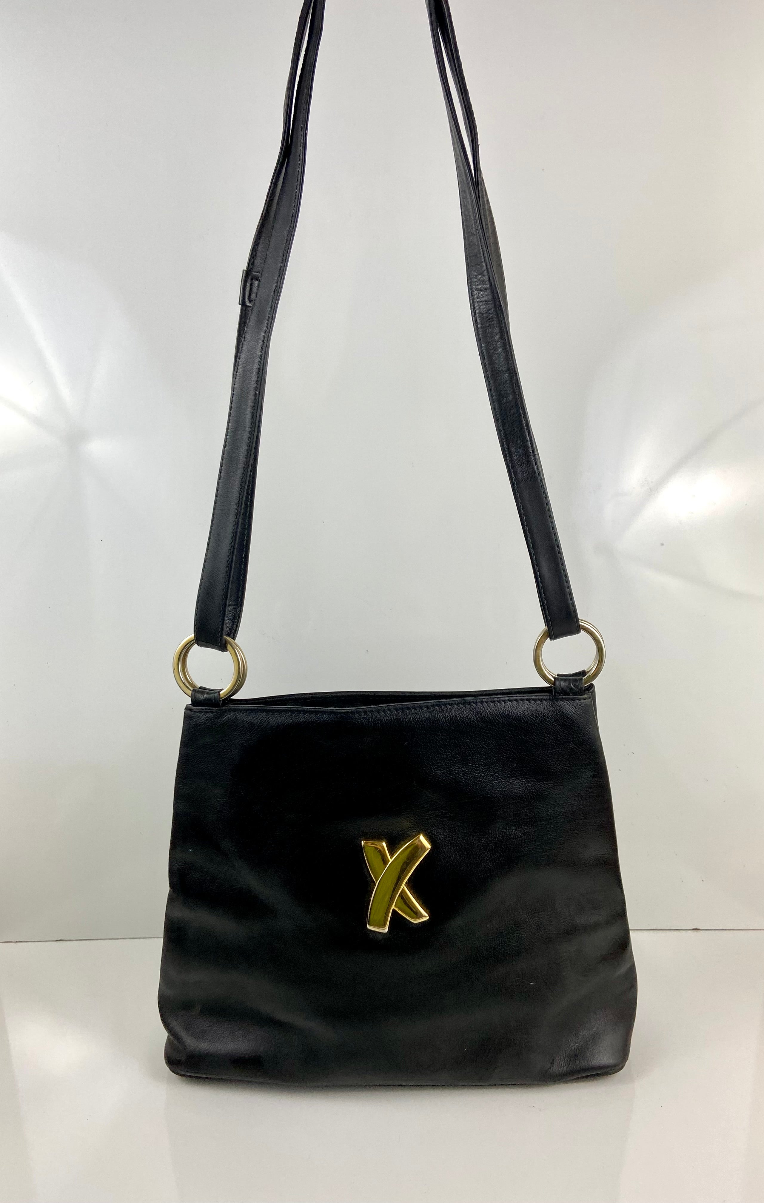 Paloma Picasso Vintage Black Soft Leather Shoulder/Crossbody Tote Bag