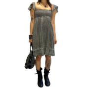 Vintage Italian Grunge Linen Milkmaid Midi Dress (S)