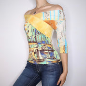 Y2K SAVE THE QUEEN Abstract Art Print Top (M/L)