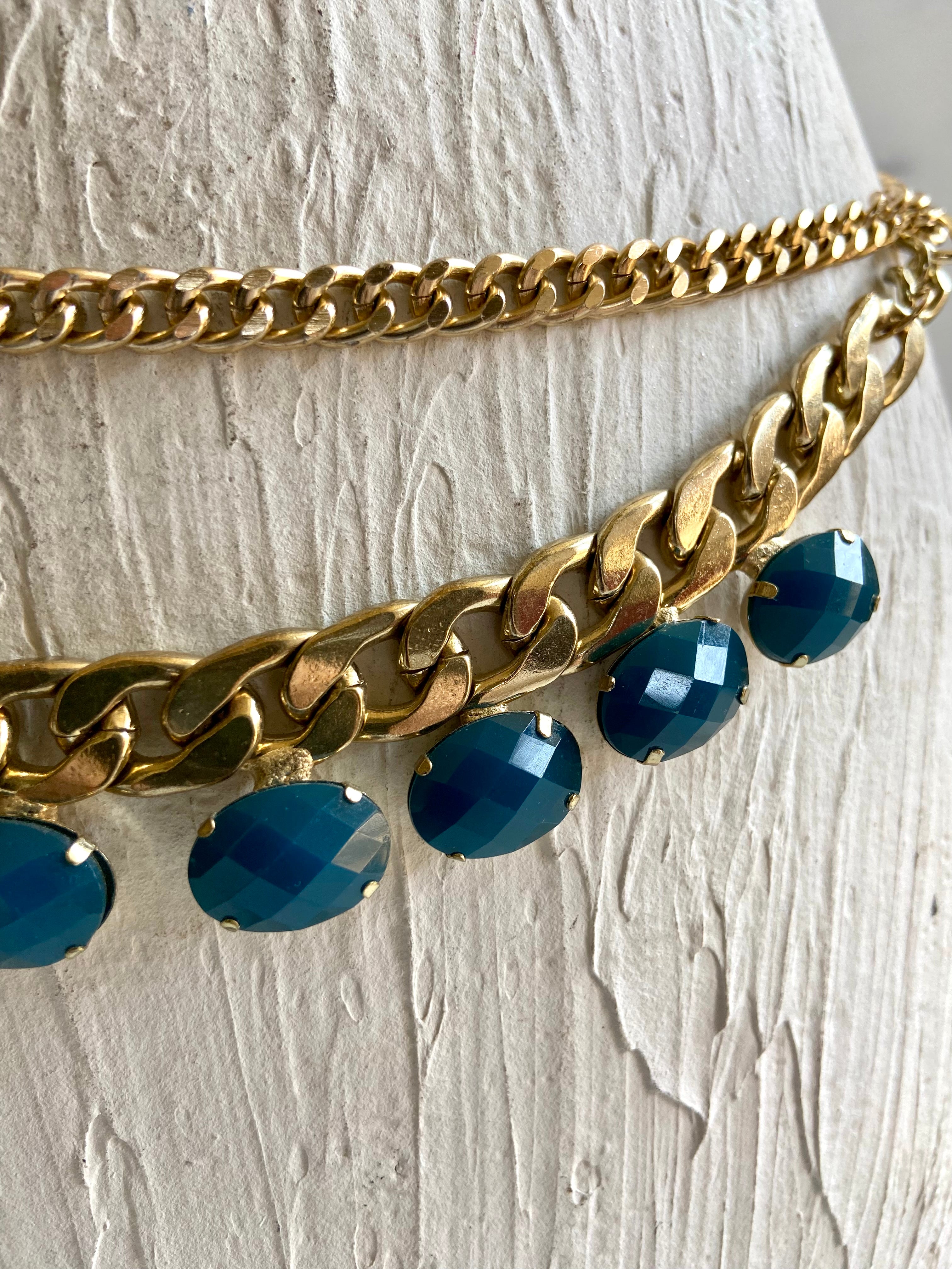Gold & blue chain belt