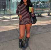 Chocolate Brown Striped Sweater Shorts (XS-XL)