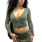 Vintage Green Tie Wrap Mesh Top (S-M)