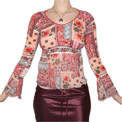 Y2K Italian Pink Floral Boho Blouse (S/M)