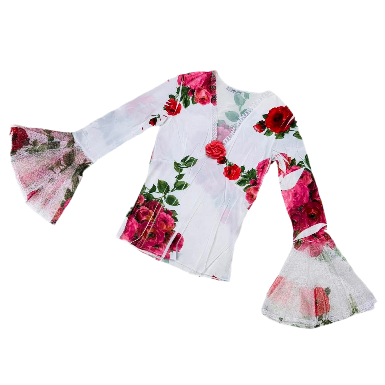 2000s Rosy Bell Sleeve Blouse (XS)