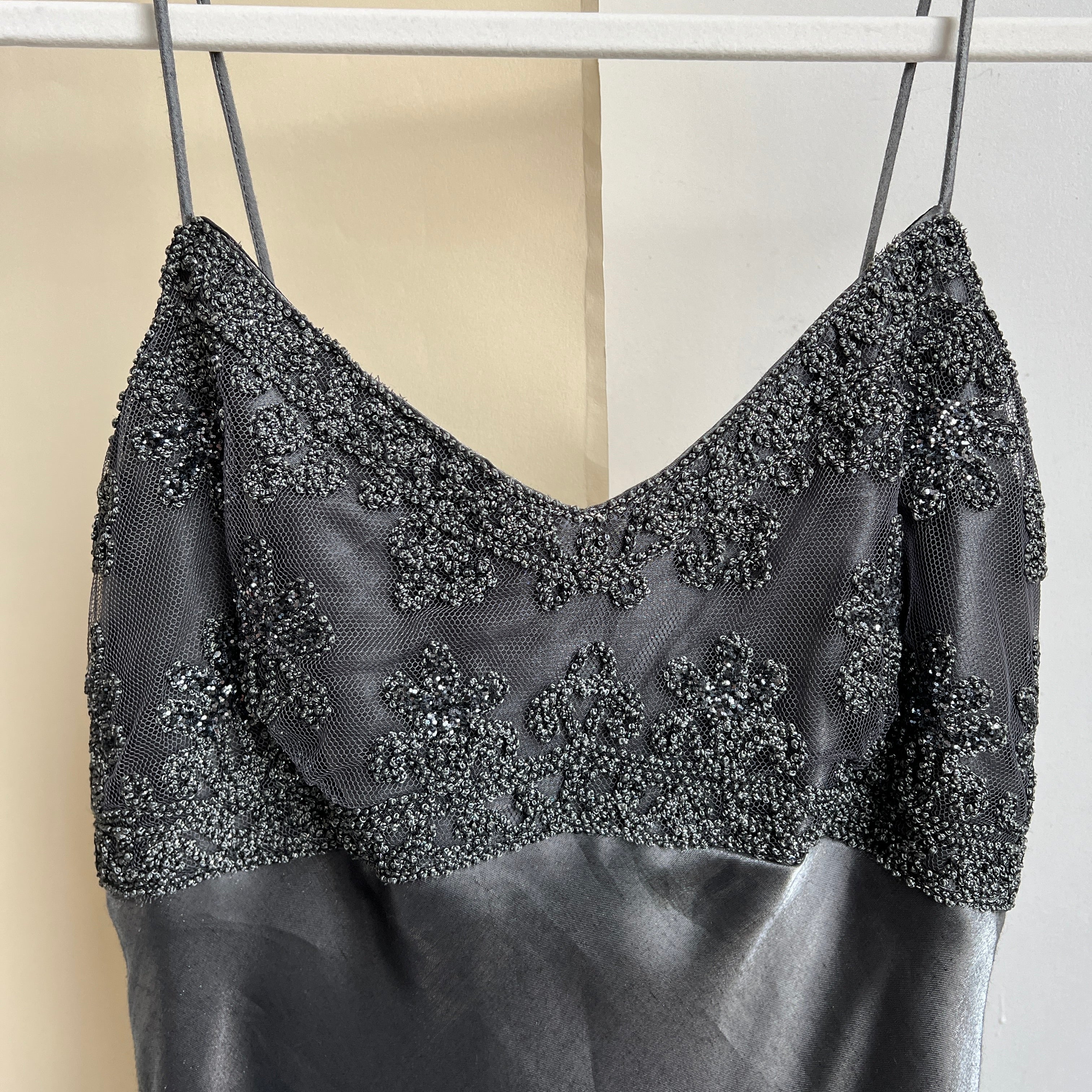 Vintage 90s silver beaded formal dress (L)