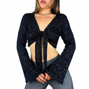 Y2K Shimmer Knit Bell Sleeve Bolero (L)