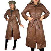 1970s Brown Leather Trench Coat (S/M)