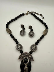 Antique Silver Black Beaded Necklace Set