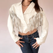 80s White Leather Fringe Jacket (M)