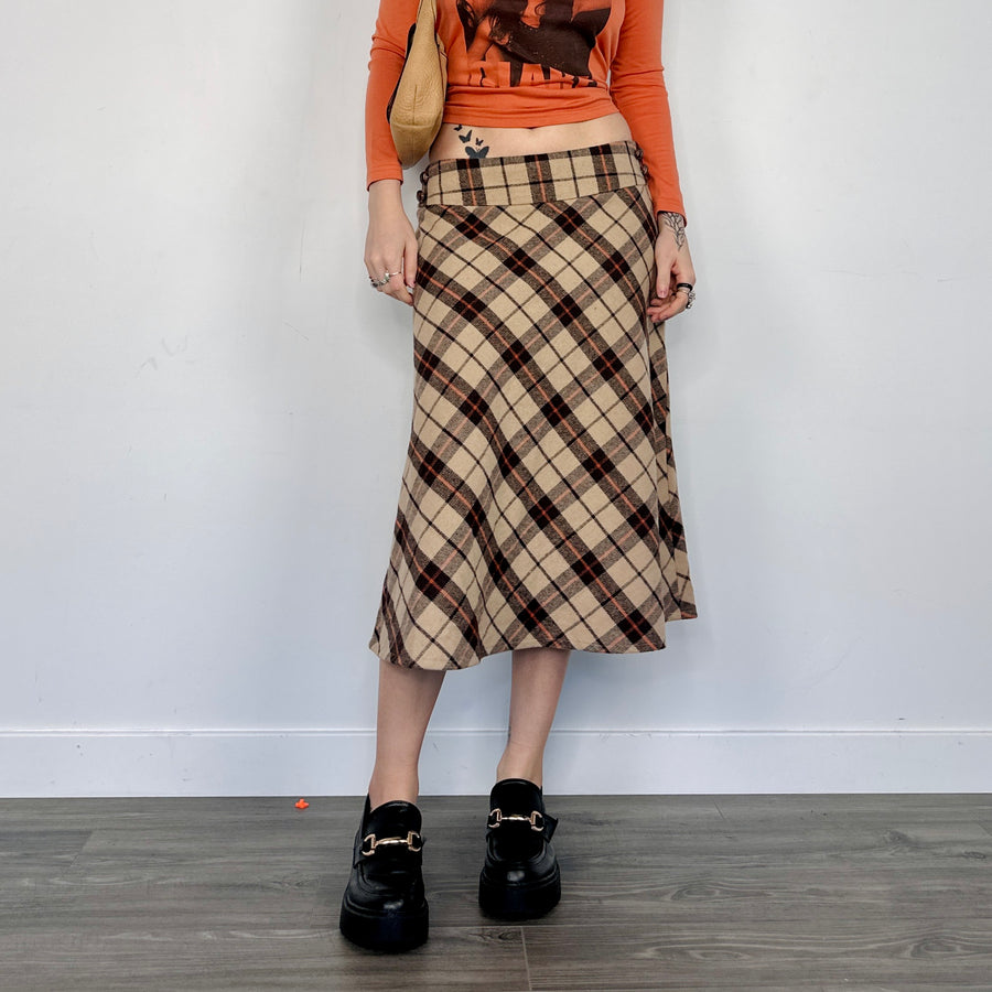 Plaid A-Line Midi Skirt (S/M)