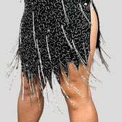 90s Beaded Silk Fringe Halter Dress (S/M)
