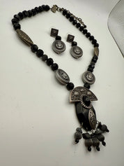 Antique Silver Black Beaded Necklace Set