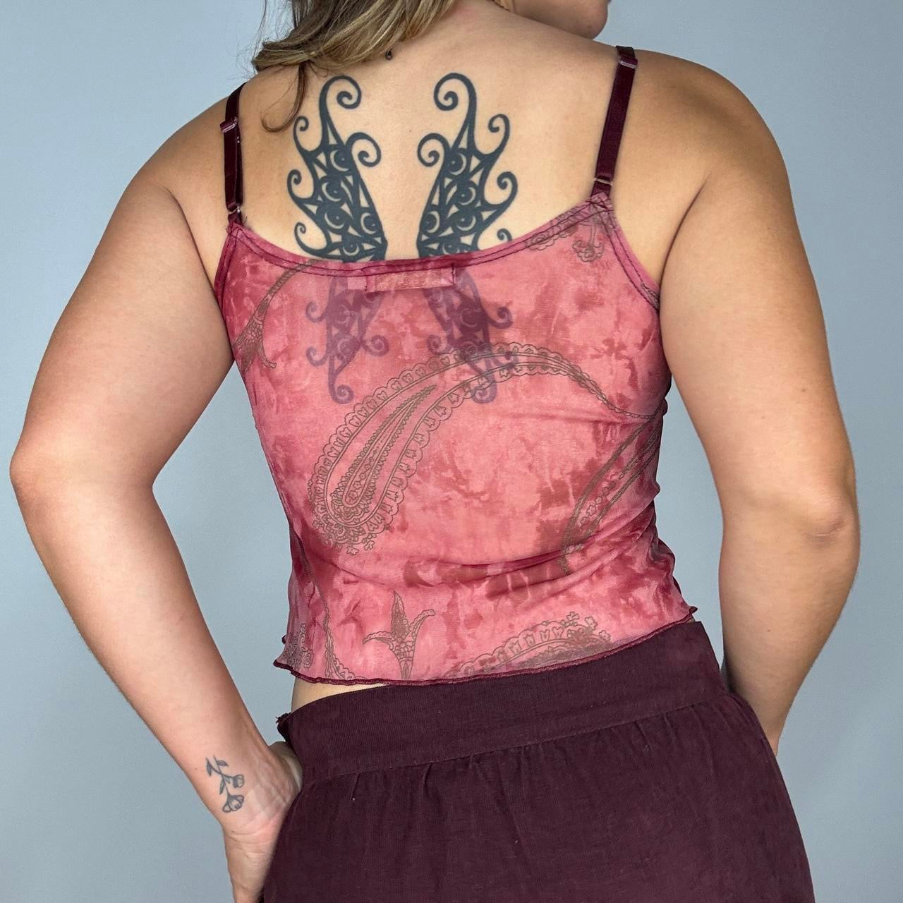 Y2K Vampy Burgundy Velvet & Mesh Cami (M)