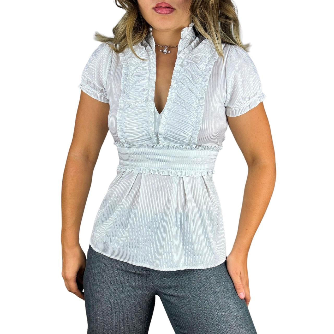 Y2K Corpcore Ruffle Blouse (S)