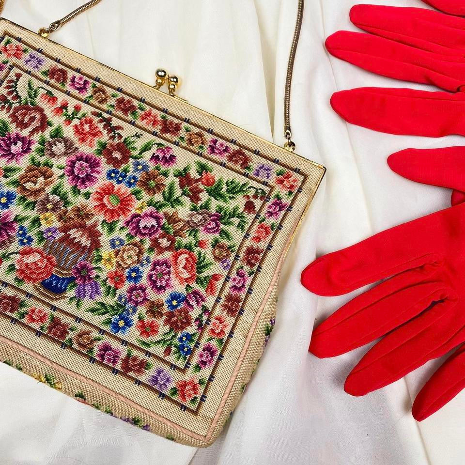 Vintage Floral Needlepoint Evening Bag