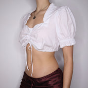 90s White Milkmaid Crop Top (L)