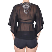 Y2K Beaded Black Silk Chiffon Top (S/M)