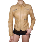 Y2K Italian Tan Leather Moto Jacket (S/M)