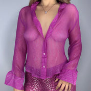 Vintage Gauzy Pink Silk Button Down (M)