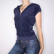 Y2K JUICY COUTURE Navy Short Sleeve Zip Up (L/XL)