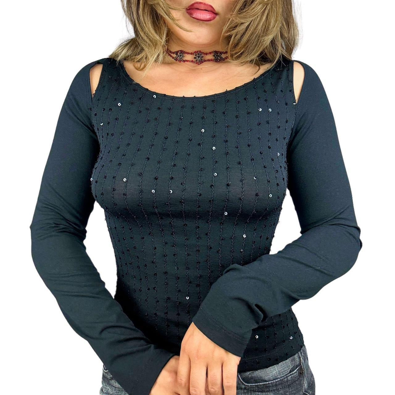 90s Slinky Sequin Cutout Top (M)