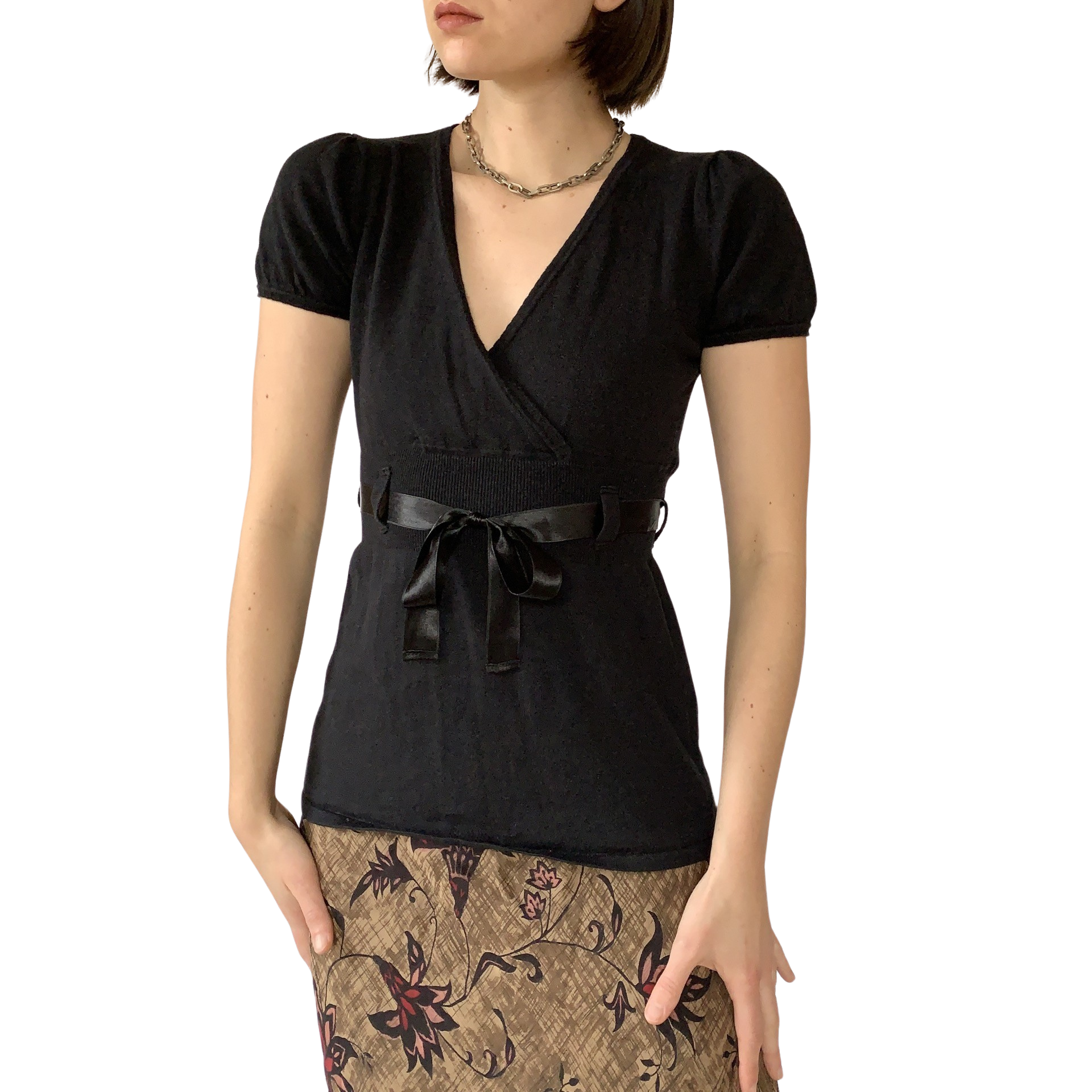 Y2K Noir Ribbon Top (S/M)