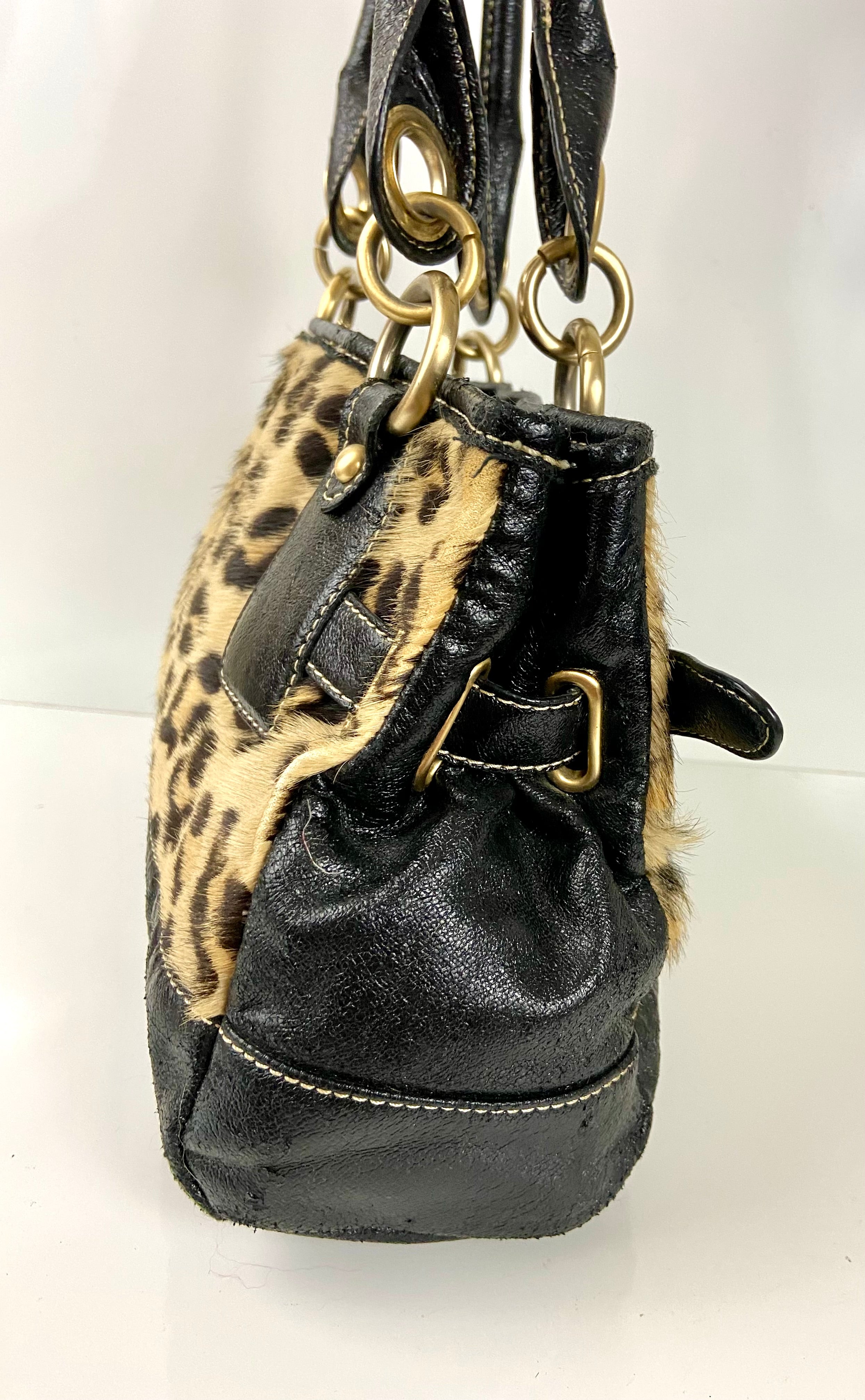Leopard Pony Hair and Leather Shoulder Bag