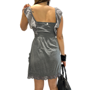 Vintage Superdry 2010s Coquette Jersey Lace Ruffle Mini Dress (XS)