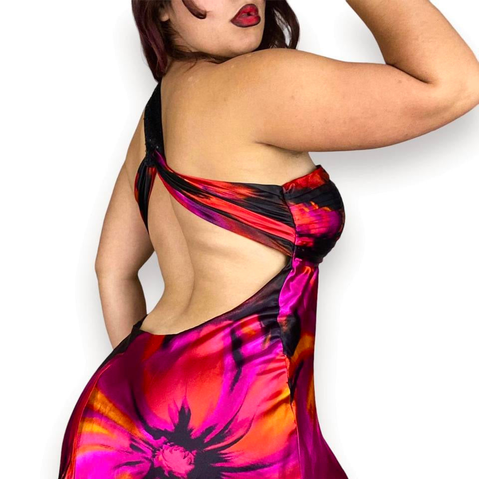 2000s Floral Satin Evening Gown (L/XL)