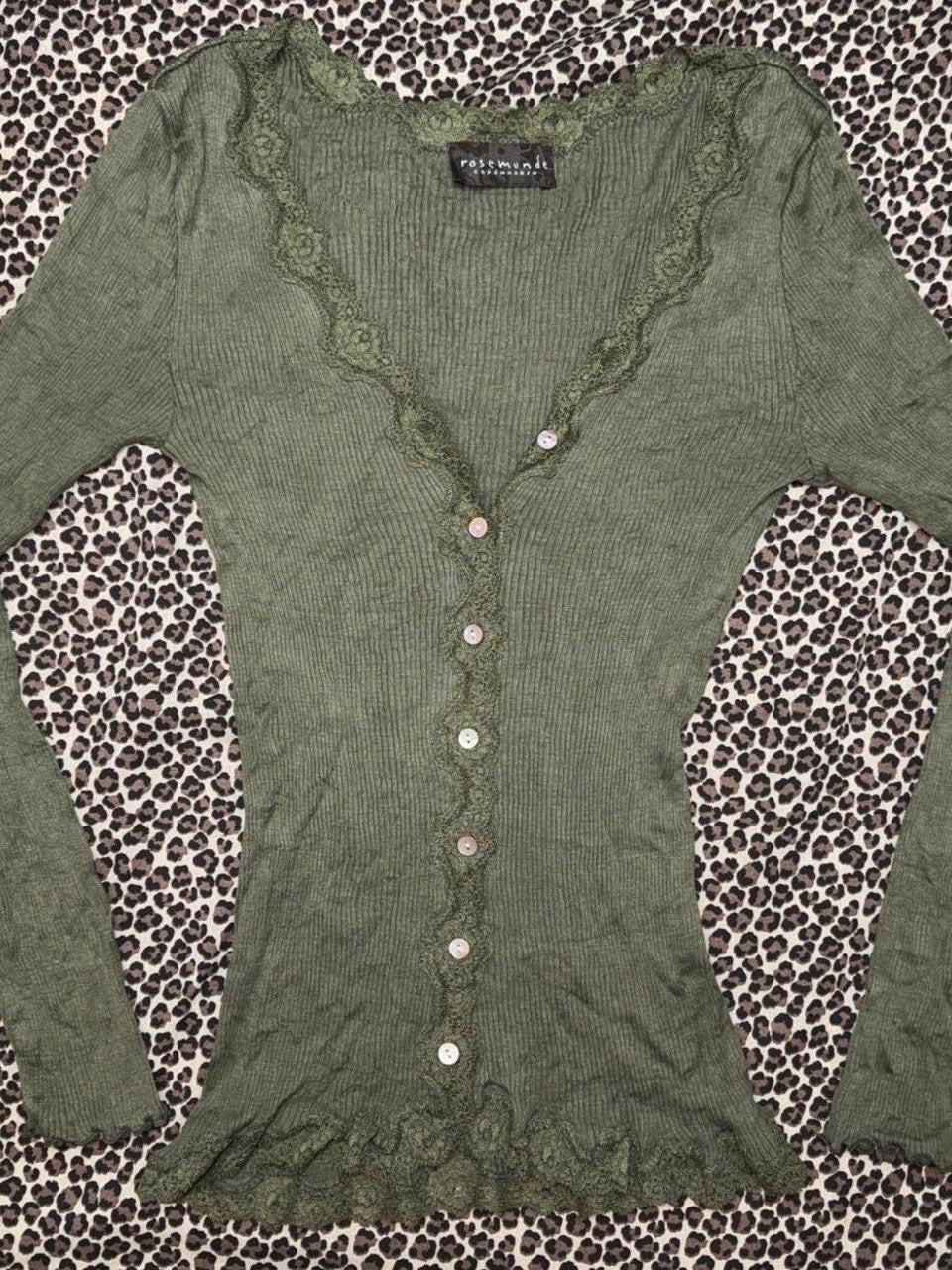 Euro Vintage Moss Green Lace Trim Cardigan (XS/S)
