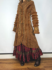 Celestial Embroidered Velvet Genuine Fur Trim Coat (L)