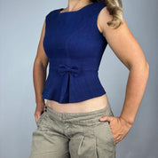 1960s Bow Detail Peplum Blouse (S/M)