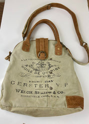 Myra Bag Upcycled Gerster Shoulder Bag Leather Canvas Accents Crossbody Strap