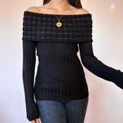 Y2K Off Shoulder Sweater Top (M)