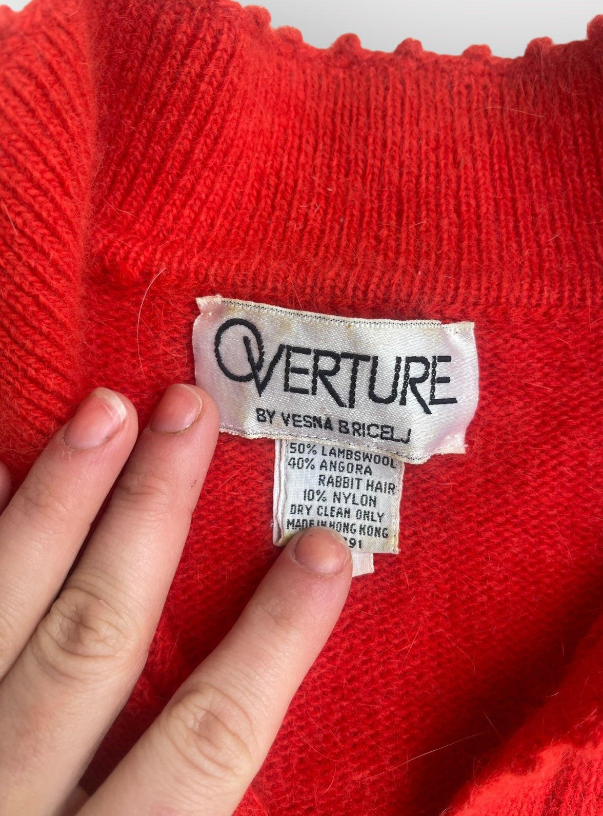 90s Red Angora Sweater Top with Pearl Buttons (S/M)