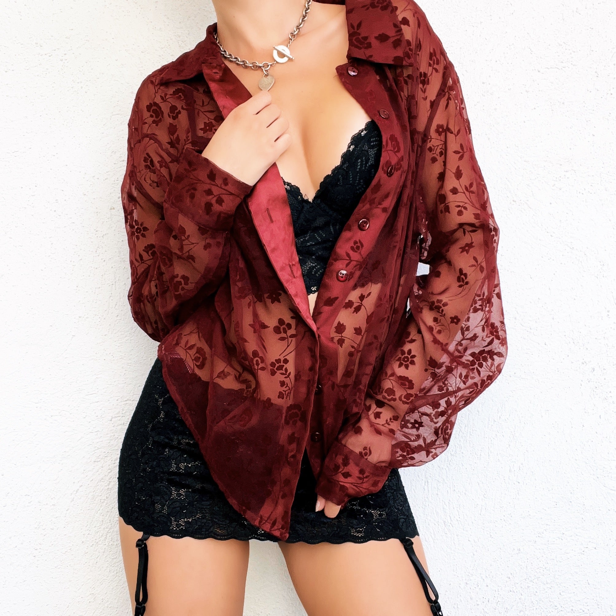Floral Velvet Burnout Blouse - M/L