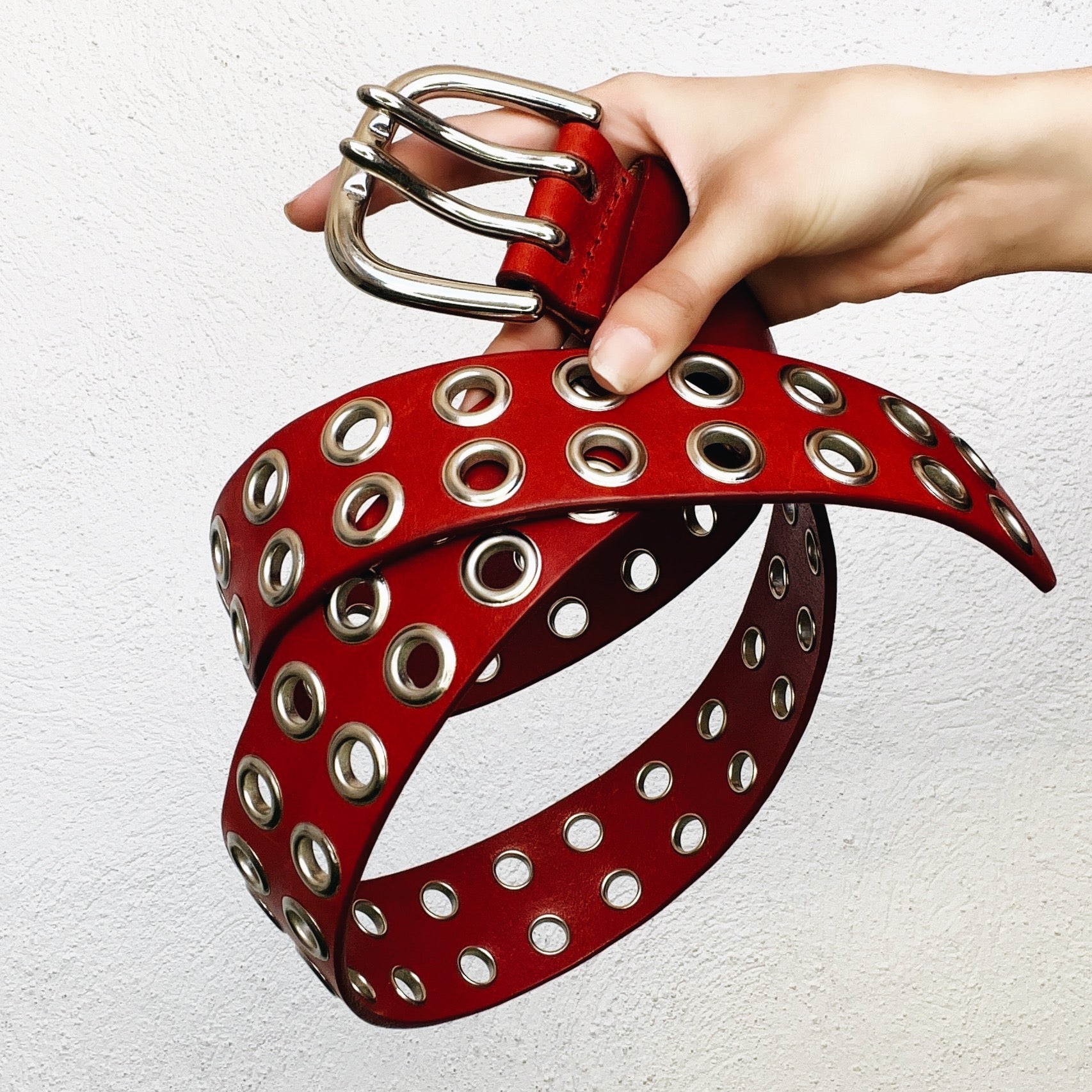 Red Leather Grommet Belt