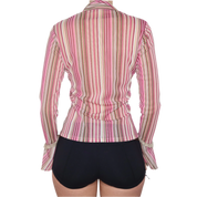 Y2K Pink Pinstripe Mesh Blouse (M)