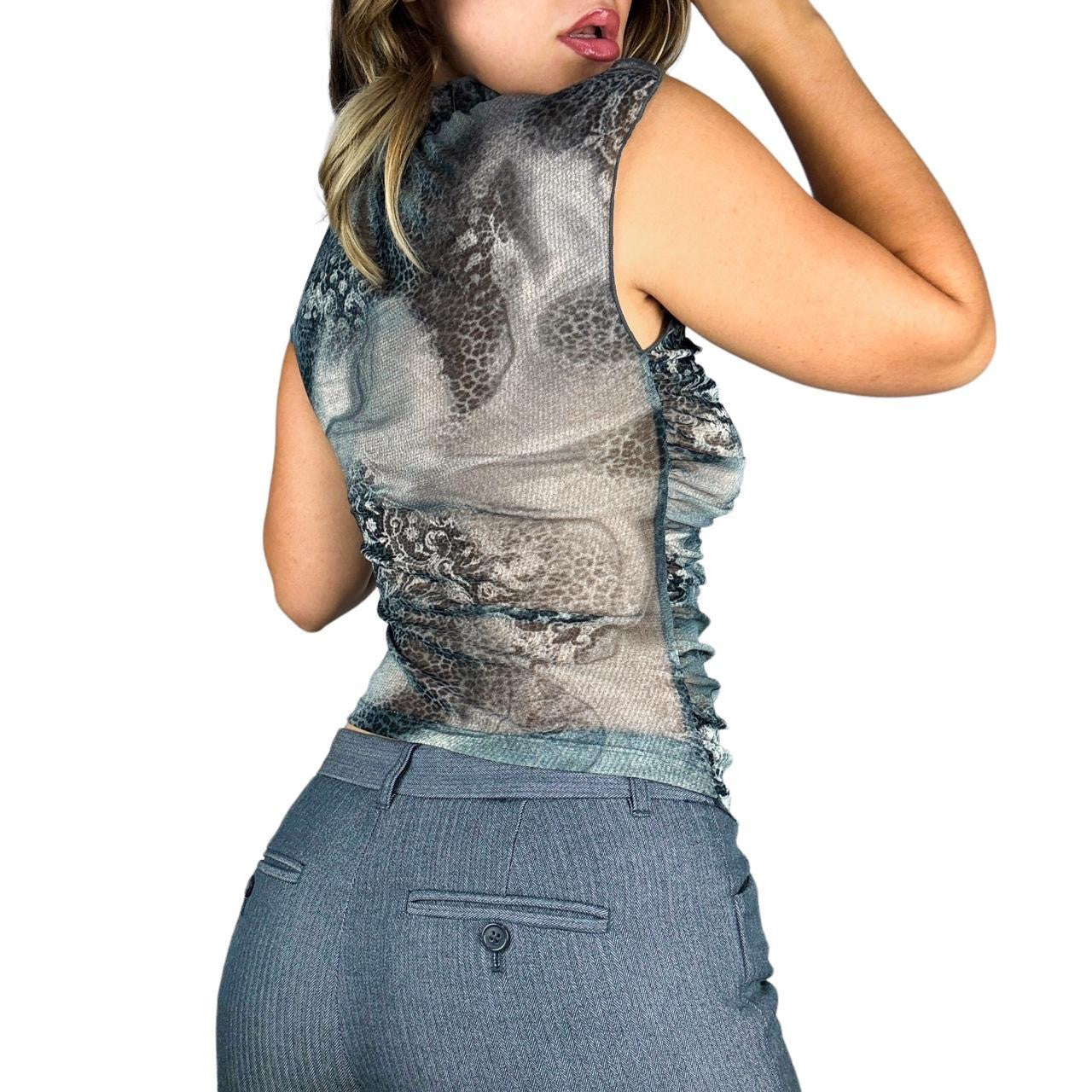 Bebe 90s Ruched Mesh Top (S)